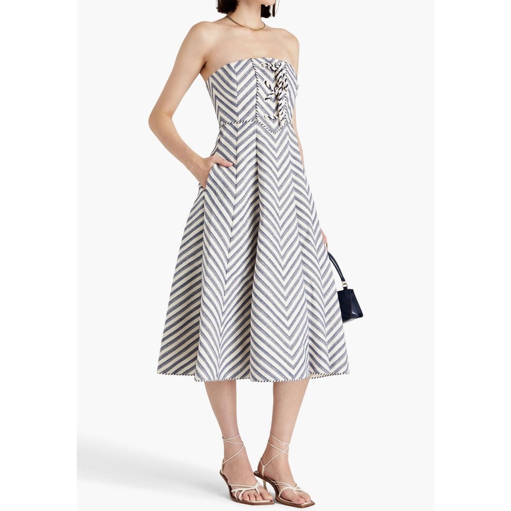 ZIMMERMANN
Strapless lace-up herringbone cotton-blend midi dress